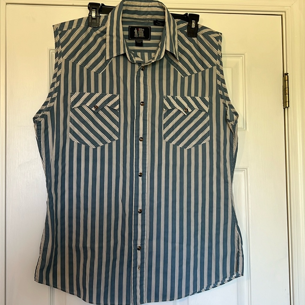 ROCK CREEK RANCH Men’s Sleeveless Stripped Button up Shirt Medium